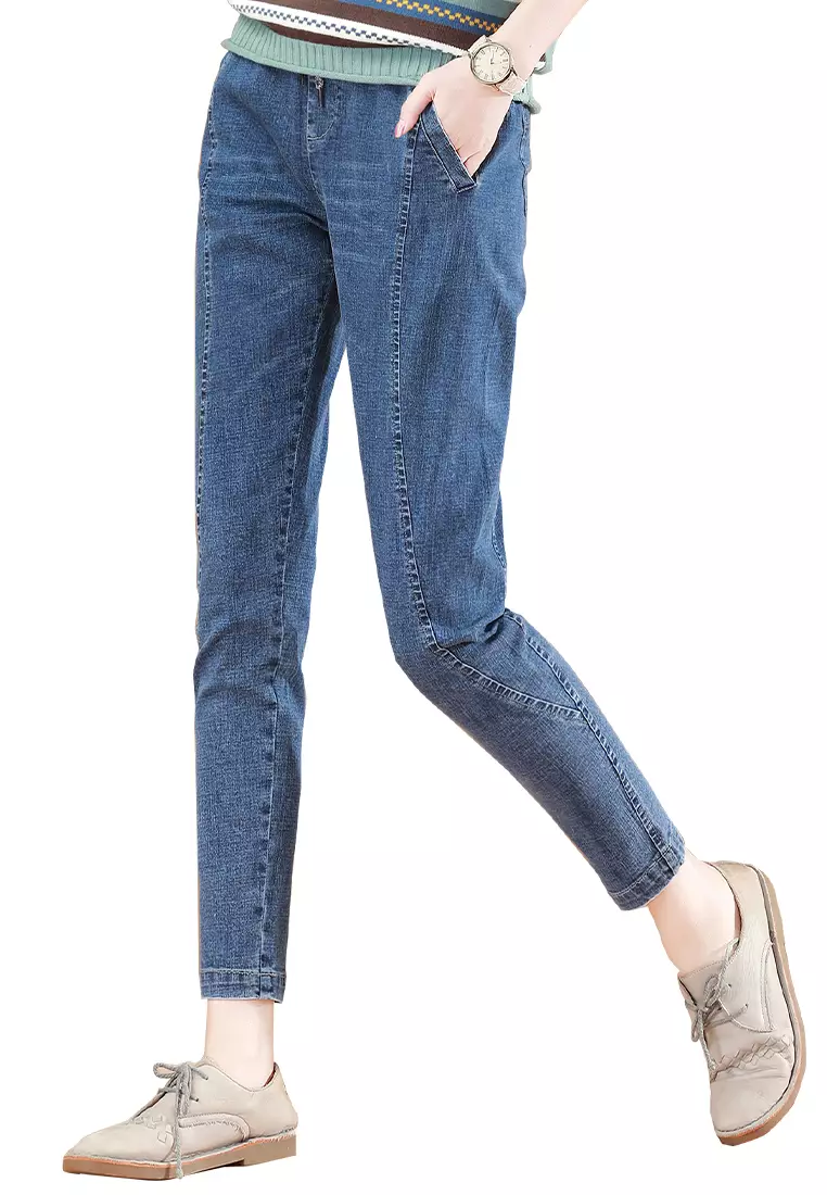 A-IN GIRLS Elastic Waist Stitching Jeans