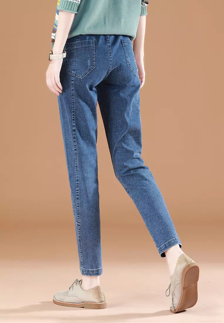 A-IN GIRLS Elastic Waist Stitching Jeans