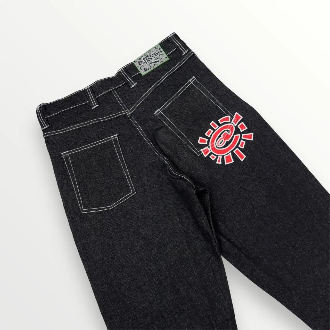 ADWYSD Relaxed Jeans In Indigo Black W/ Red Print