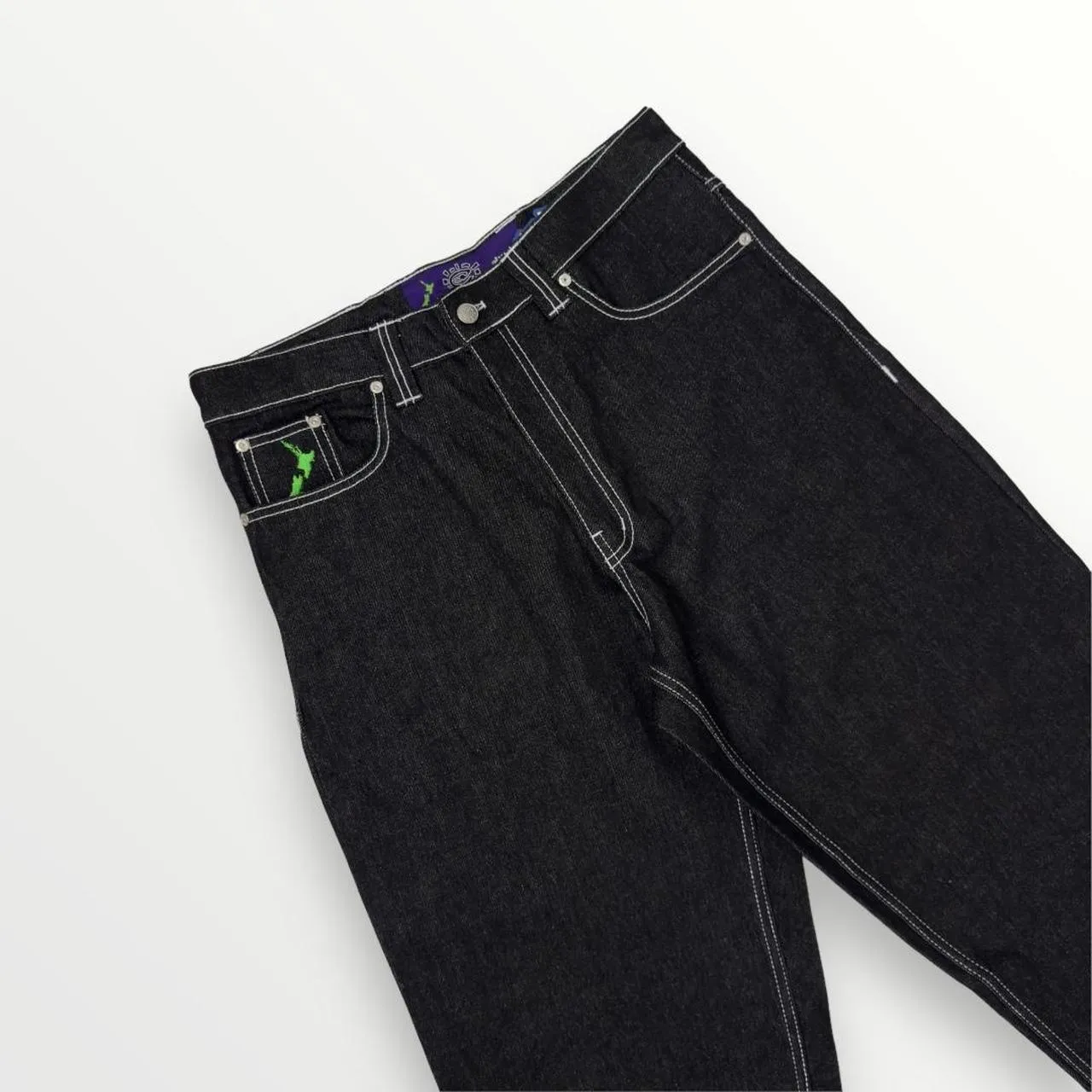 ADWYSD Relaxed Jeans In Indigo Black W/ Red Print