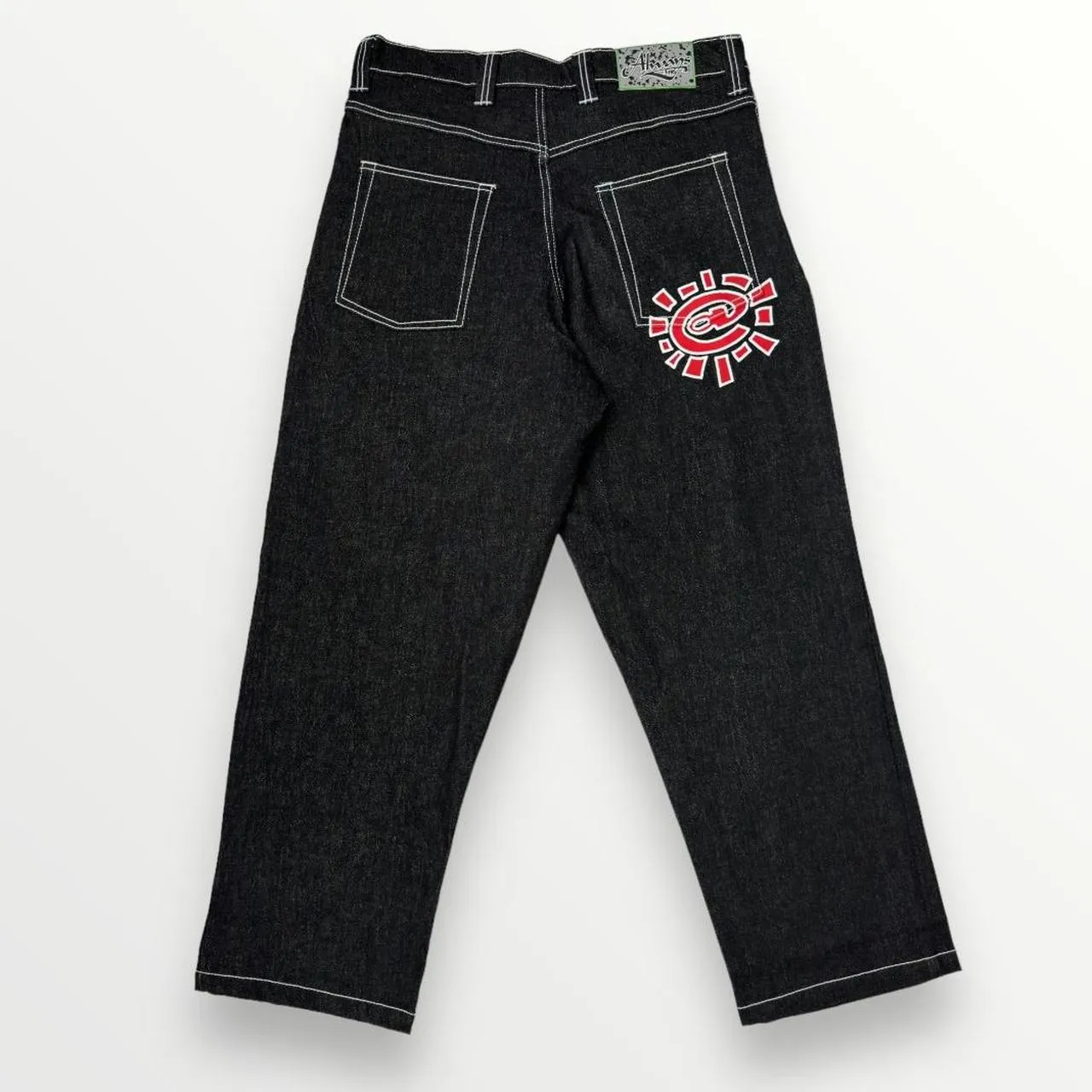 ADWYSD Relaxed Jeans In Indigo Black W/ Red Print