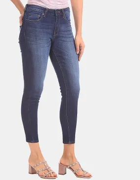 Aeropostale Women Blue Mid Waist Washed Cotton Stretch Jeans