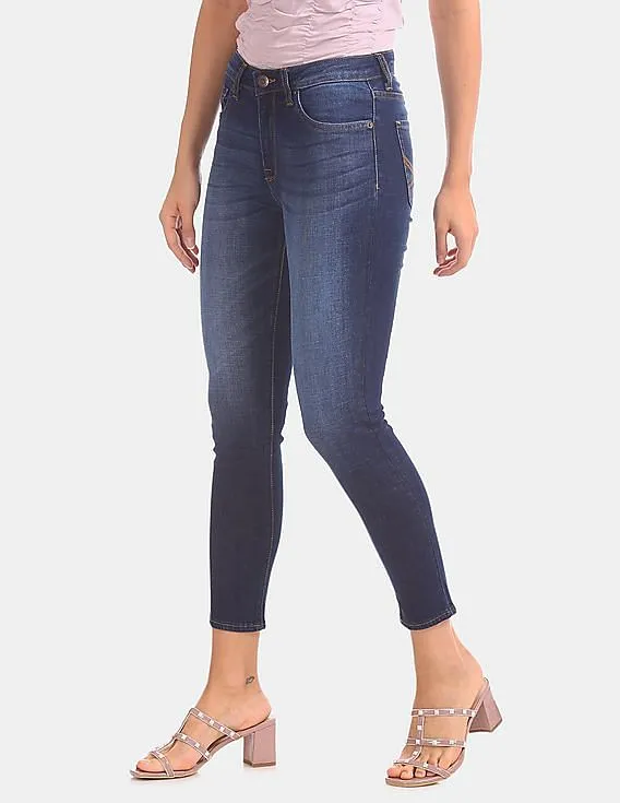 Aeropostale Women Blue Mid Waist Washed Cotton Stretch Jeans