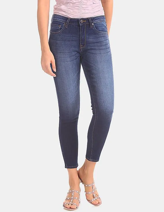 Aeropostale Women Blue Mid Waist Washed Cotton Stretch Jeans