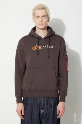 Alpha Industries sweatshirt Alpha Label Hoody men's brown color 118331.696