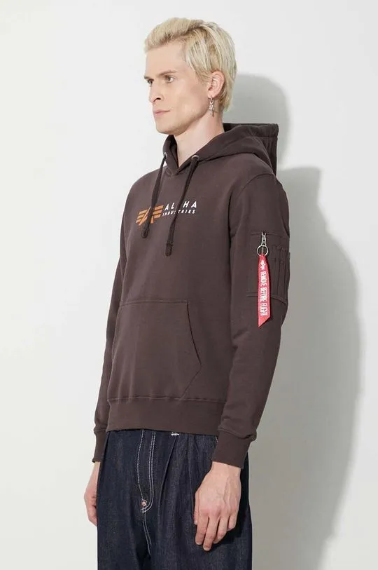 Alpha Industries sweatshirt Alpha Label Hoody men's brown color 118331.696