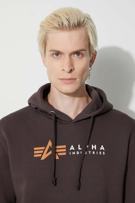 Alpha Industries sweatshirt Alpha Label Hoody men's brown color 118331.696