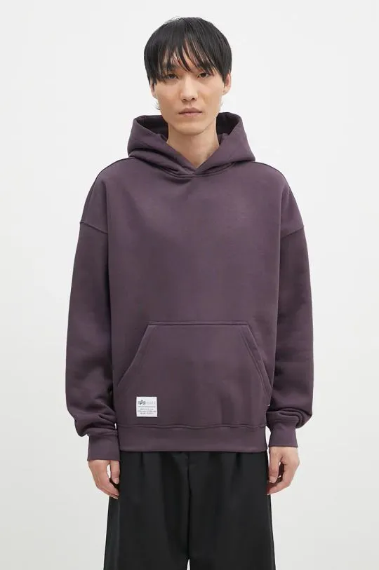 Alpha Industries sweatshirt Logo BP Hoody men's violet color hooded with a print 146336