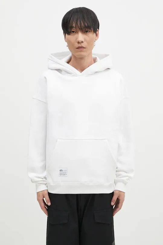 Alpha Industries sweatshirt Logo BP Hoody men's white color hooded with a print 146336