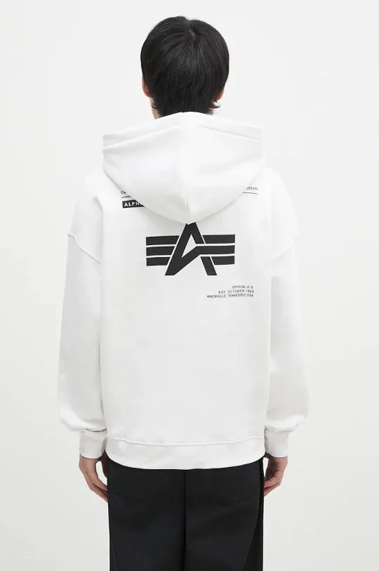 Alpha Industries sweatshirt Logo BP Hoody men's white color hooded with a print 146336