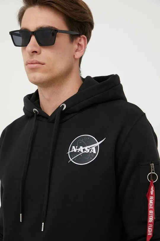 Alpha Industries sweatshirt x Nasa Dark Side Hoody men's black color 108337.285