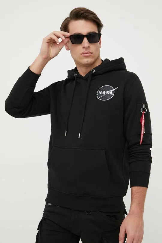 Alpha Industries sweatshirt x Nasa Dark Side Hoody men's black color 108337.285