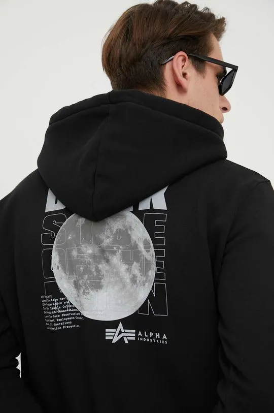 Alpha Industries sweatshirt x Nasa Dark Side Hoody men's black color 108337.285