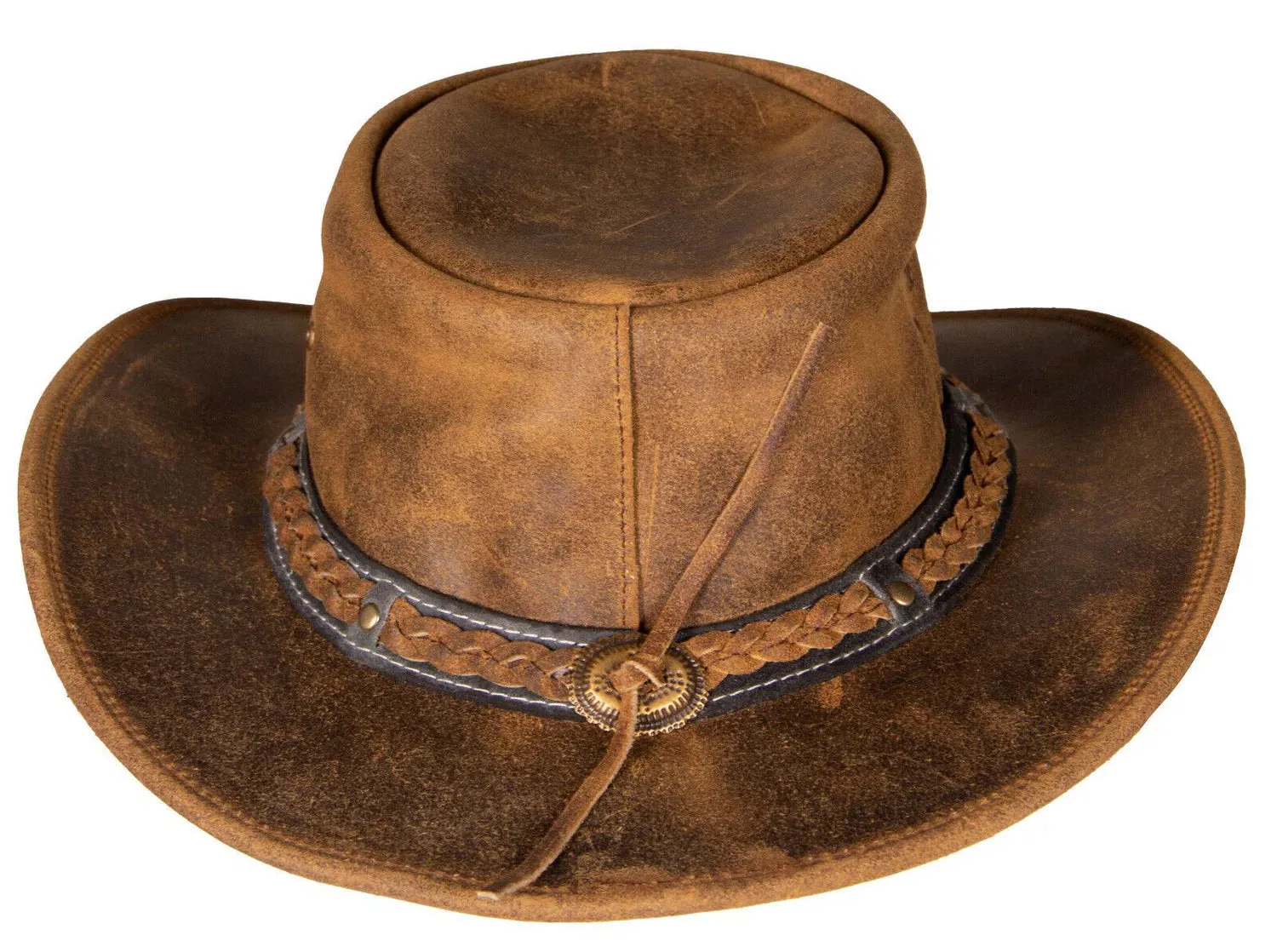 Antique Tan Buff Western/Bush Style Leather Hat