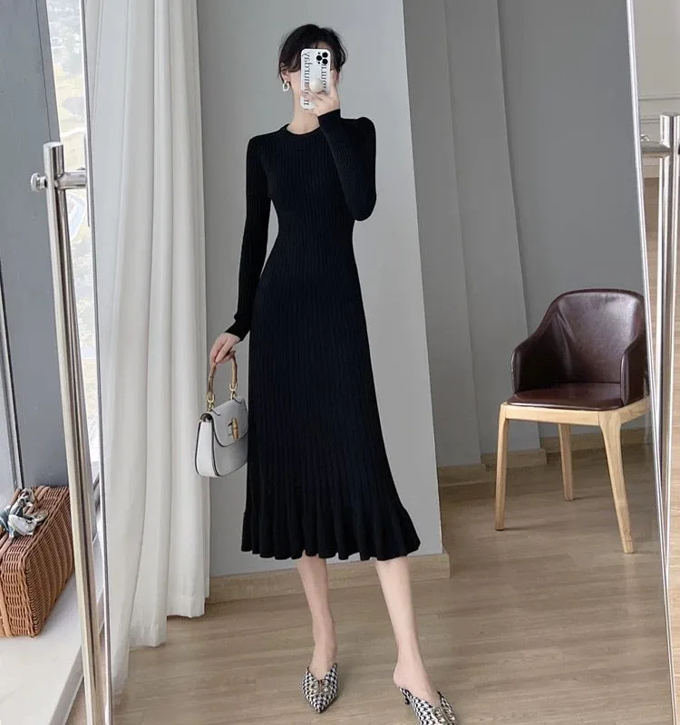 Autumn and winter inner matching coat and sweater skirt for women 2023 new slim temperament ruffled fishtail knitted dress