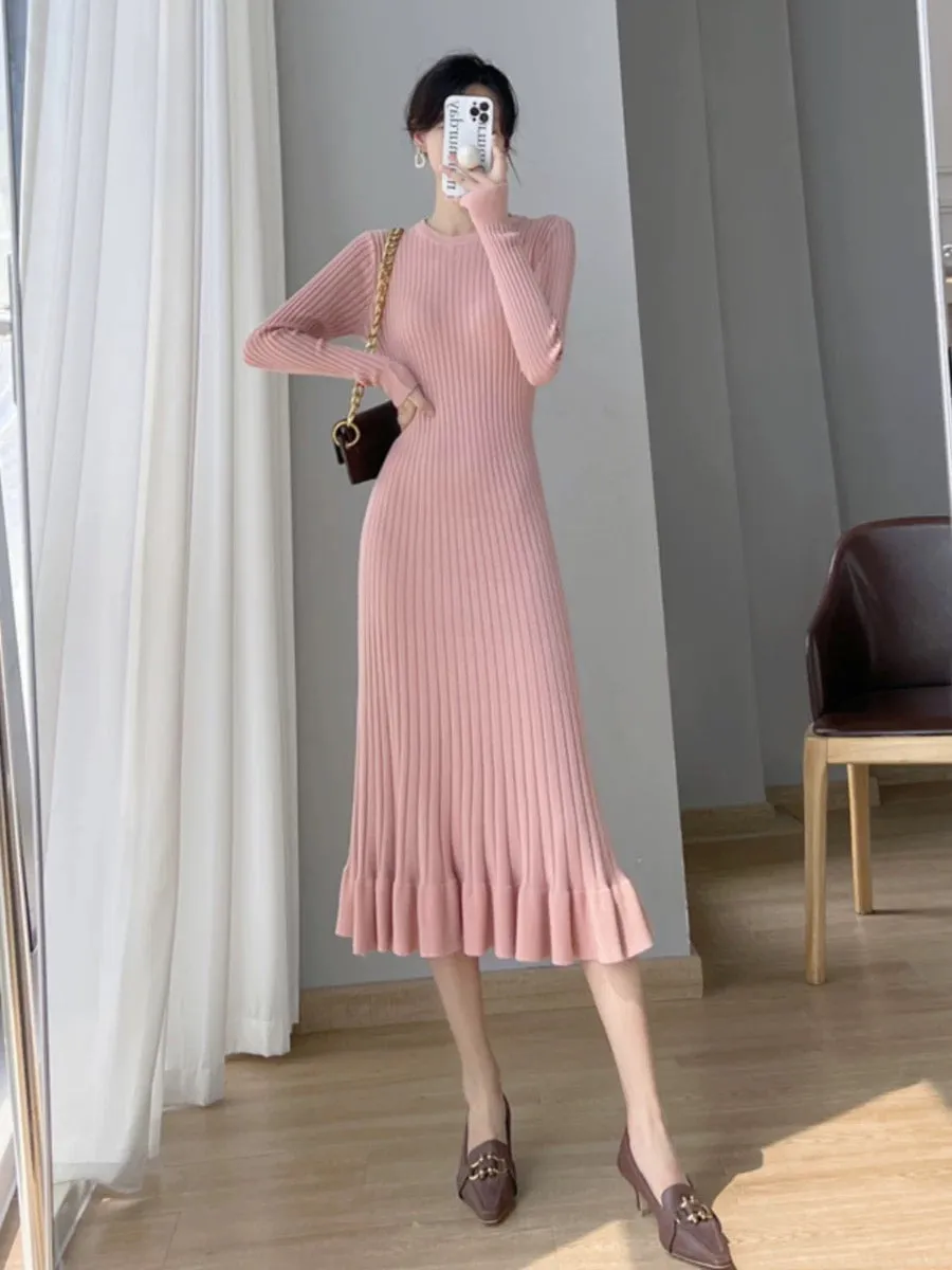 Autumn and winter inner matching coat and sweater skirt for women 2023 new slim temperament ruffled fishtail knitted dress