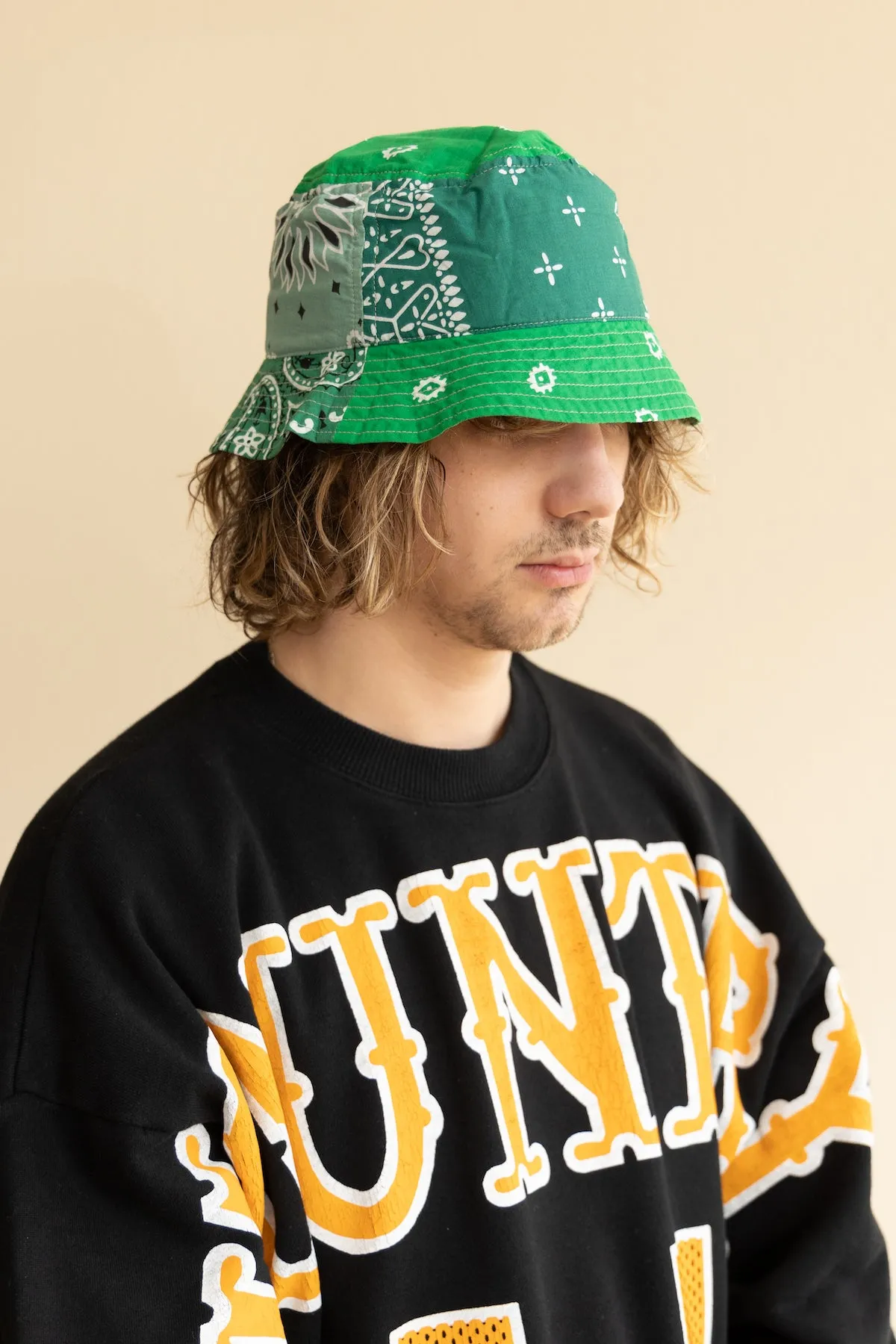 Bandana Patchwork BUCKET Hat (Short Brim) - Green