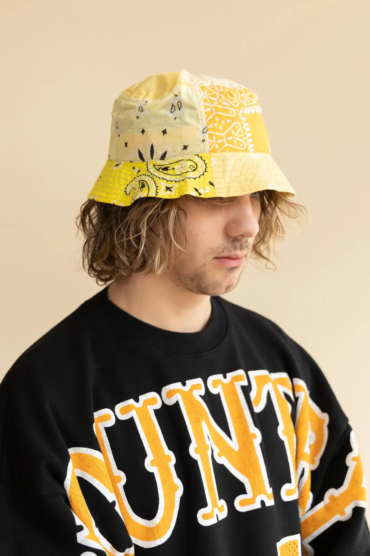 Bandana Patchwork BUCKET Hat (Short Brim) - Yellow