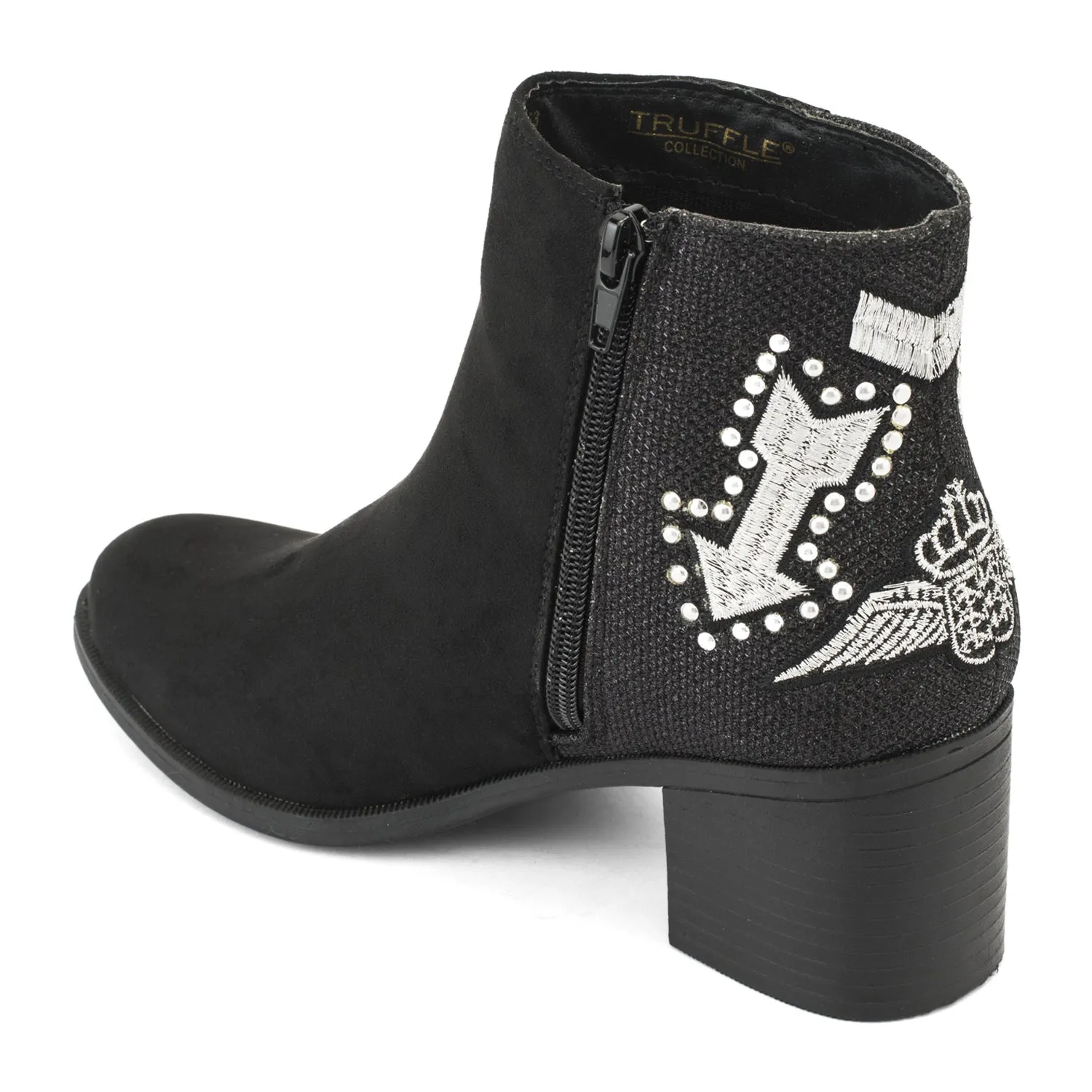 Black Embellished Block Ankle Boot