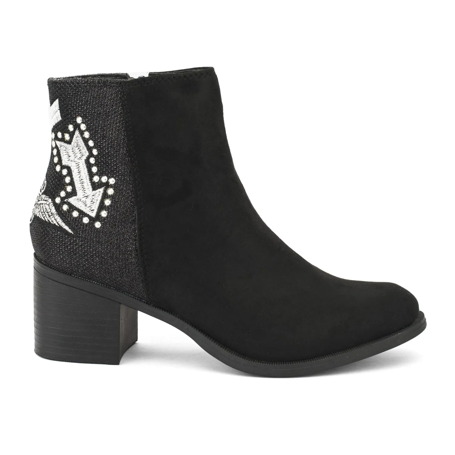 Black Embellished Block Ankle Boot