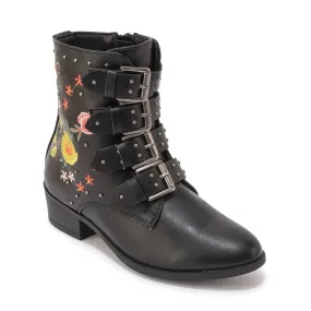 Black Embroidery Detail Ankle Boot