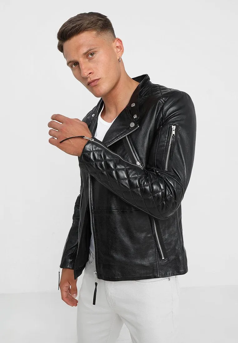 Black Leather Biker Jacket for Men