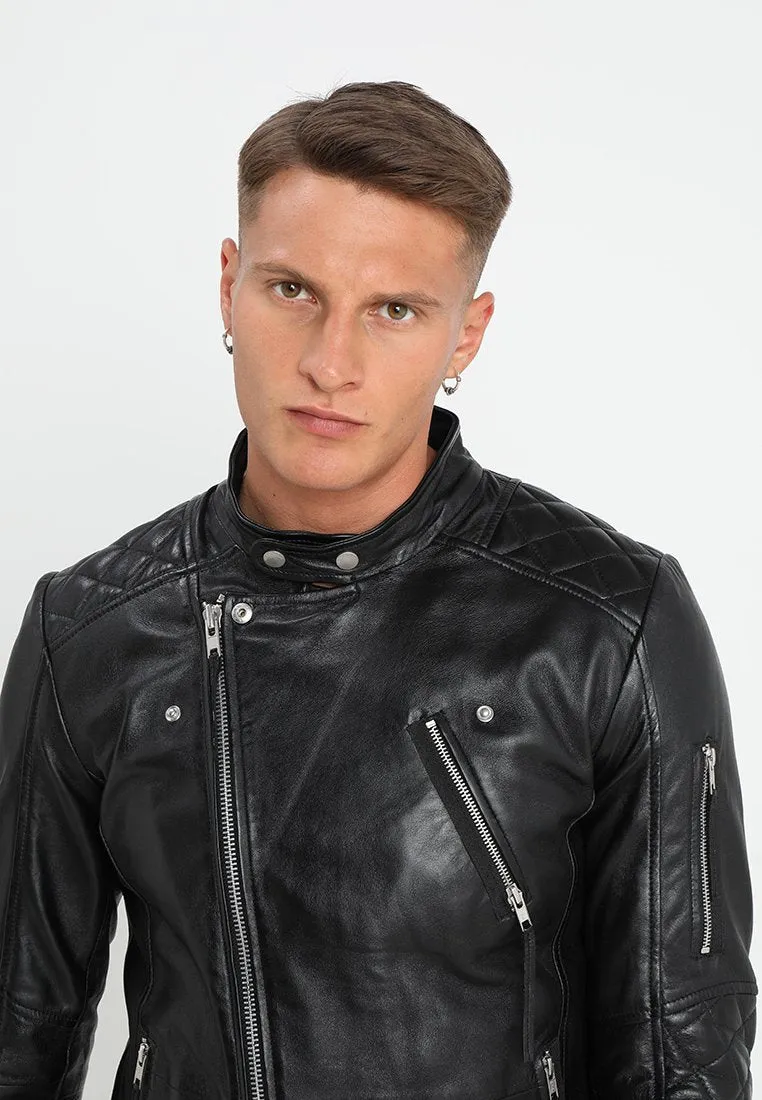 Black Leather Biker Jacket for Men