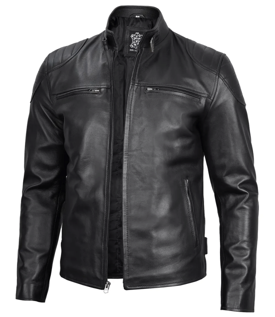 Black Real Leather Cafe Racer Jacket