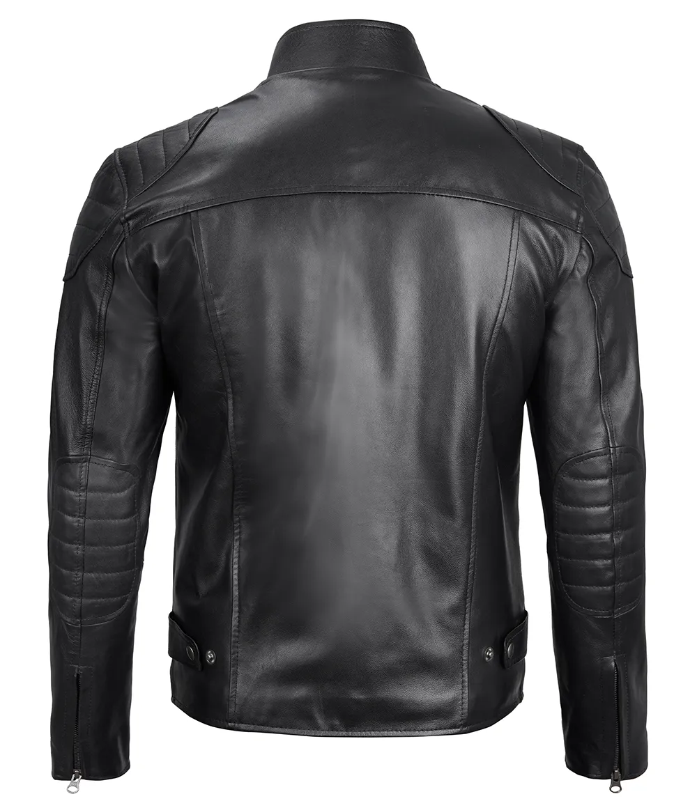 Black Real Leather Cafe Racer Jacket