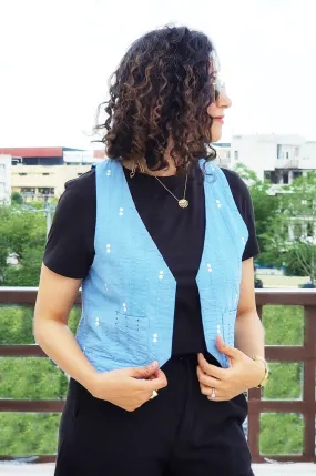 Blue Embroidered Waist Coat