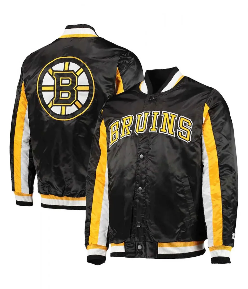 Boston Bruins The Ace Varsity Satin Black/Yellow Jacket