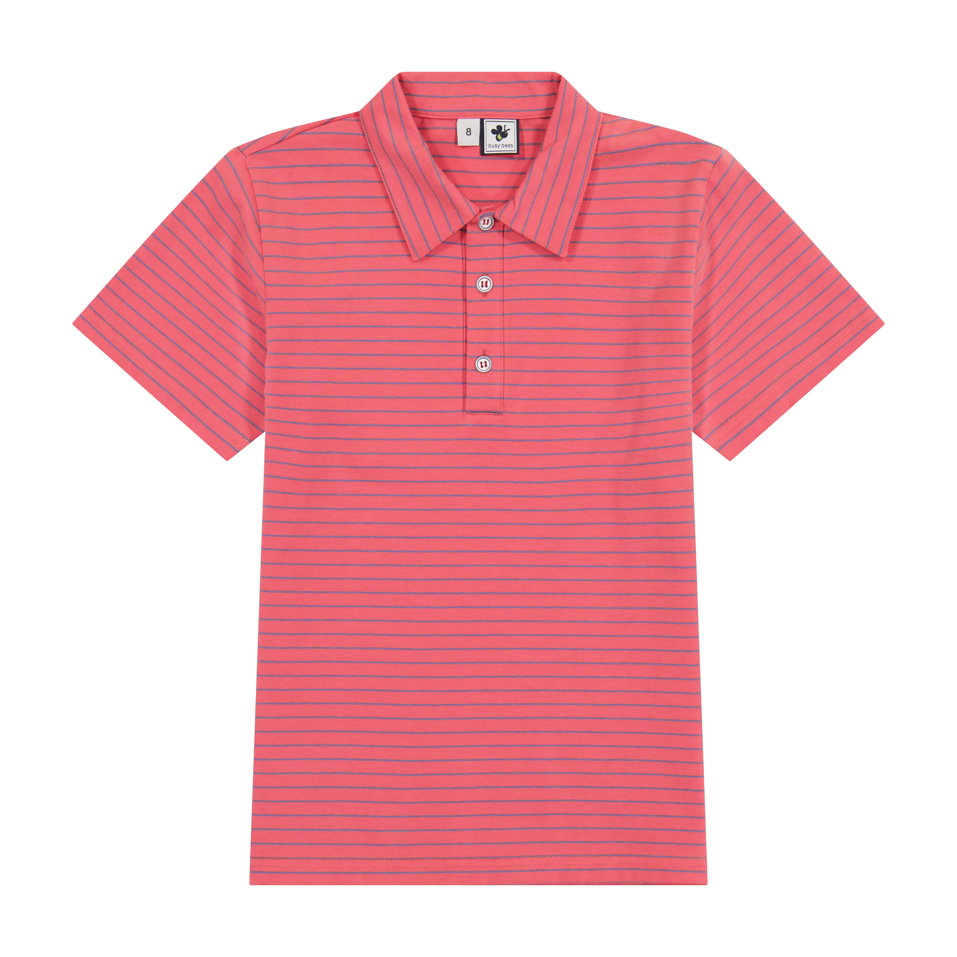 Boys Short Sleeve Polo Red Mini Navy Stripe