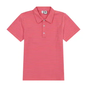 Boys Short Sleeve Polo Red Mini Navy Stripe