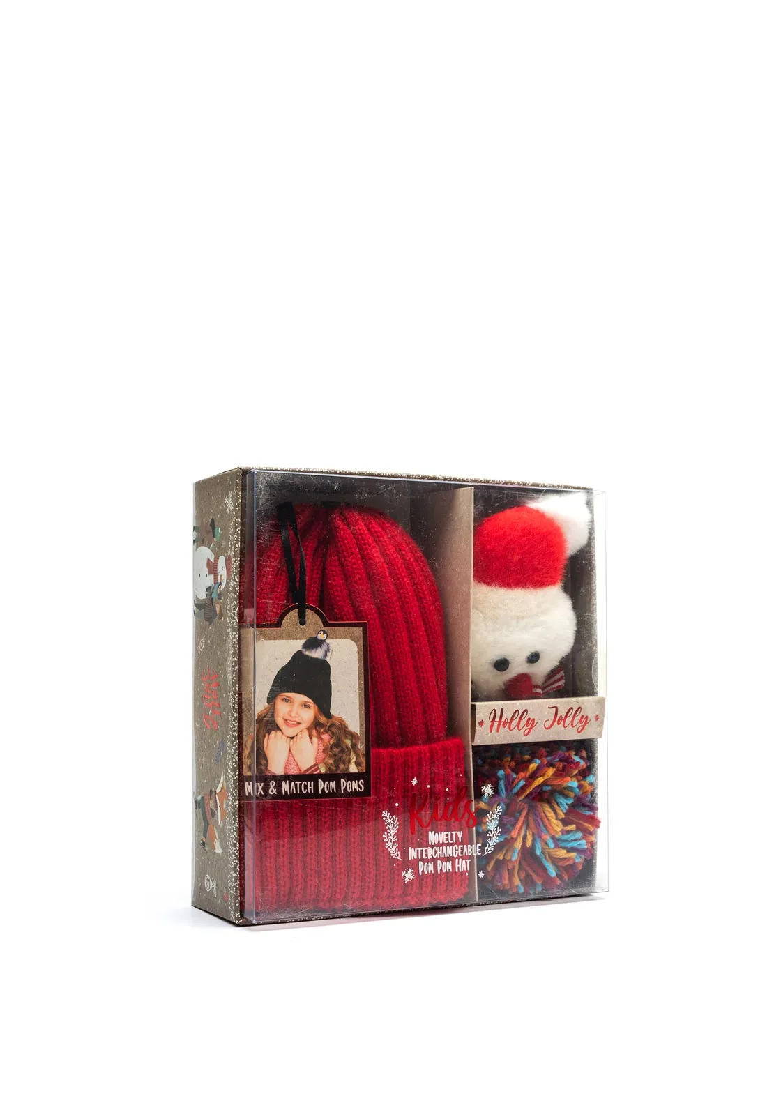 Brandwell Interchangeable Pom Pom Hat Gift Set, Red