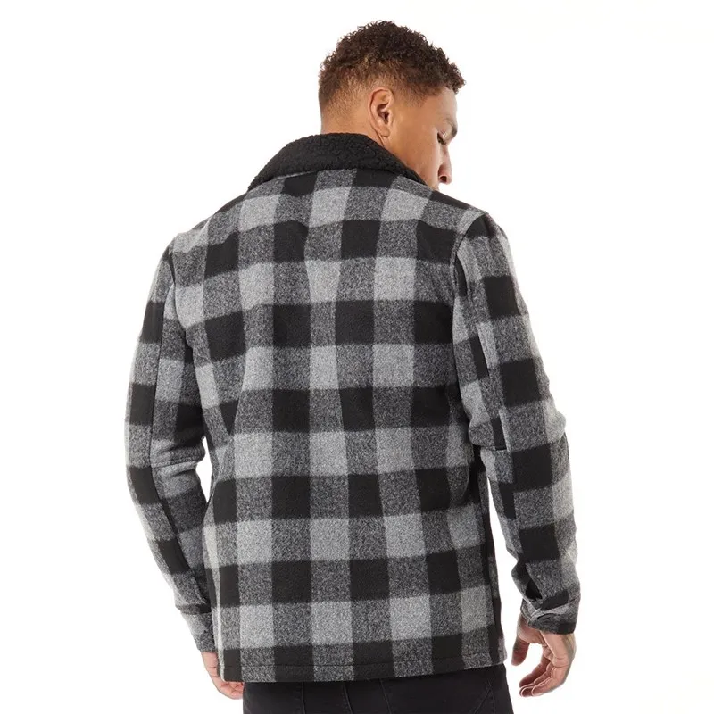 Brave Soul Mens Augustus Checked Sherpa Collar Jacket Black/Grey