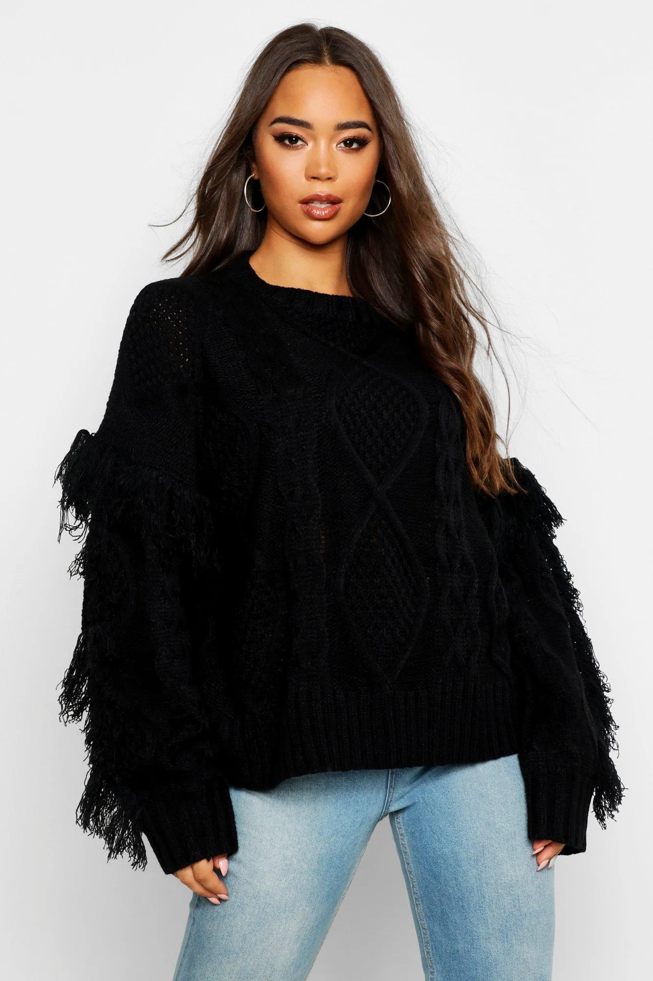 Cable Fringe Knit Sweater