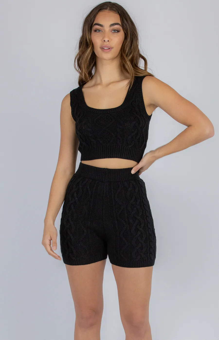 Cable Knit Set with Crop and Shorts (SKN410) 