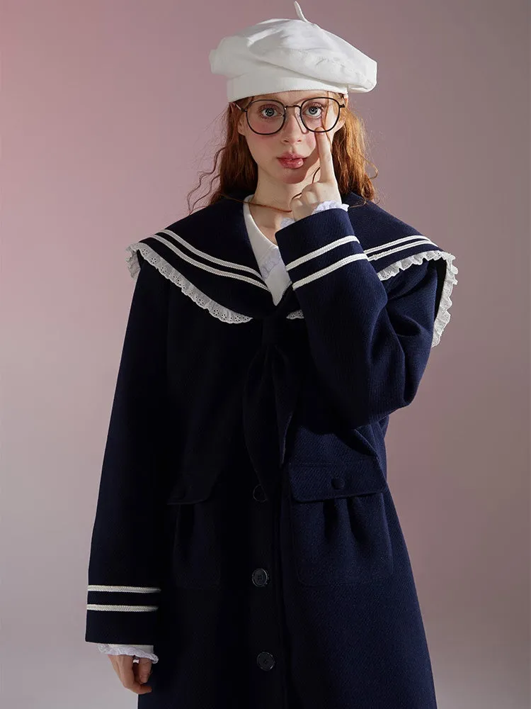 College Style Navy Collar Coat