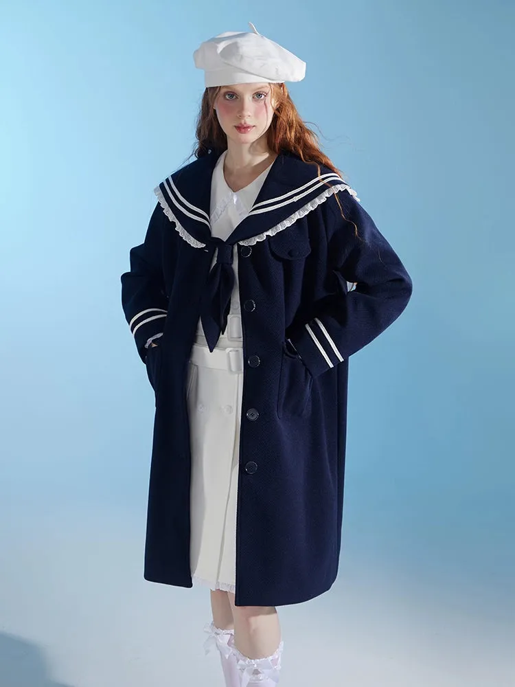 College Style Navy Collar Coat