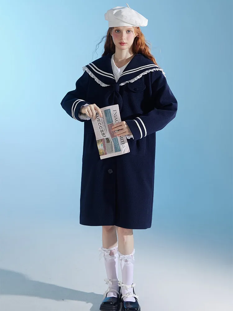 College Style Navy Collar Coat