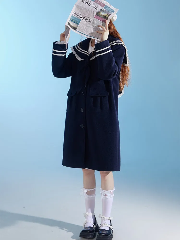 College Style Navy Collar Coat