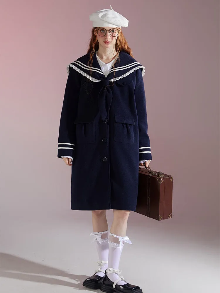 College Style Navy Collar Coat