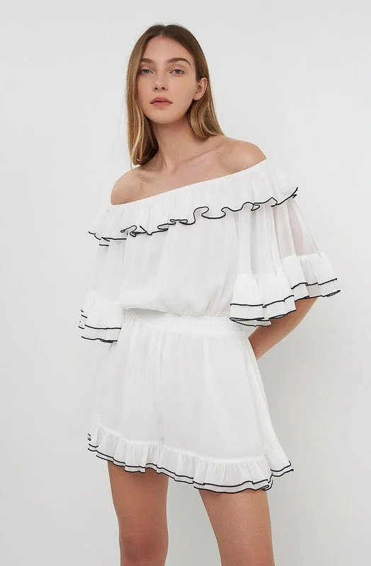 CONTRAST EDGE OFF THE SHOULDER ROMPER