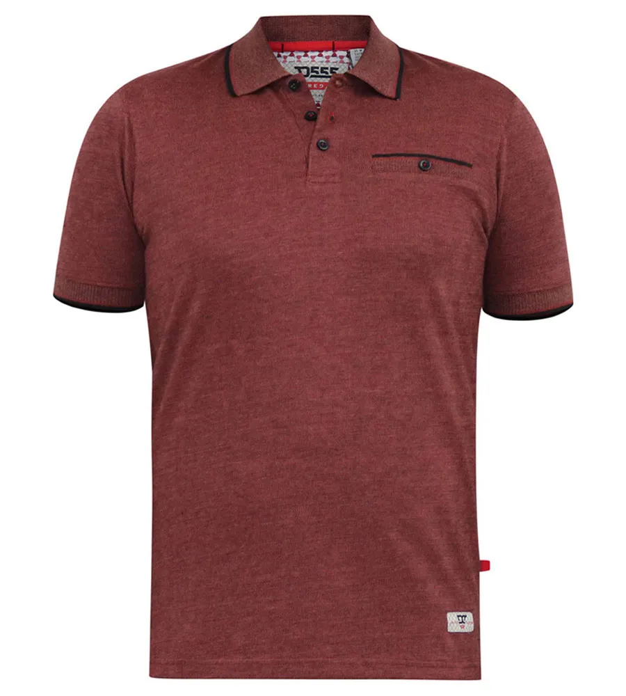 D555 Big Mens Rust Textured Polo Shirt With Jacquard Collar and Cuffs (TROY 1)