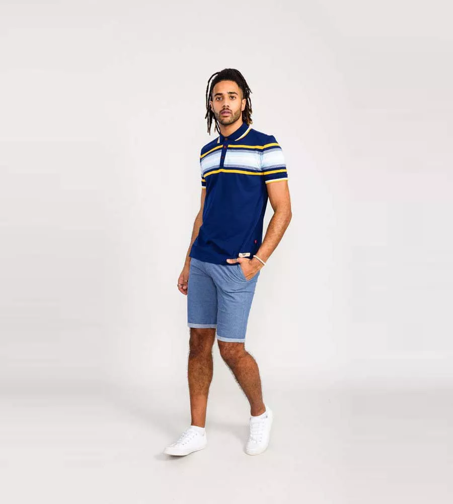 D555 Mens Jersey Polo Shirt With Multi Stripe (PELDON)