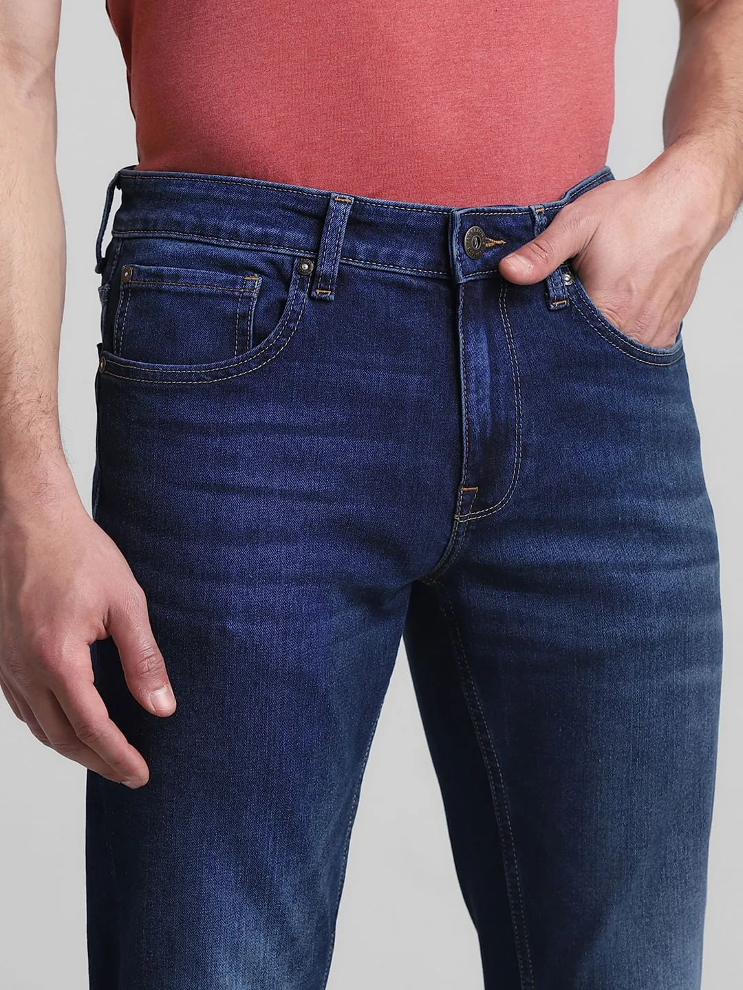 Dark Blue Mid Rise Brak Slim Fit Jeans