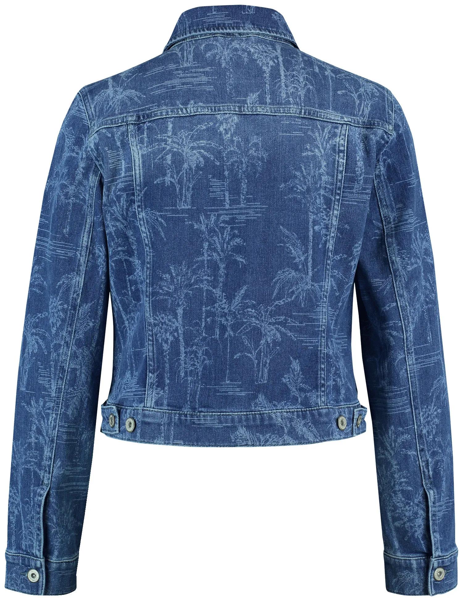 Denim jacket with a subtle palm tree design