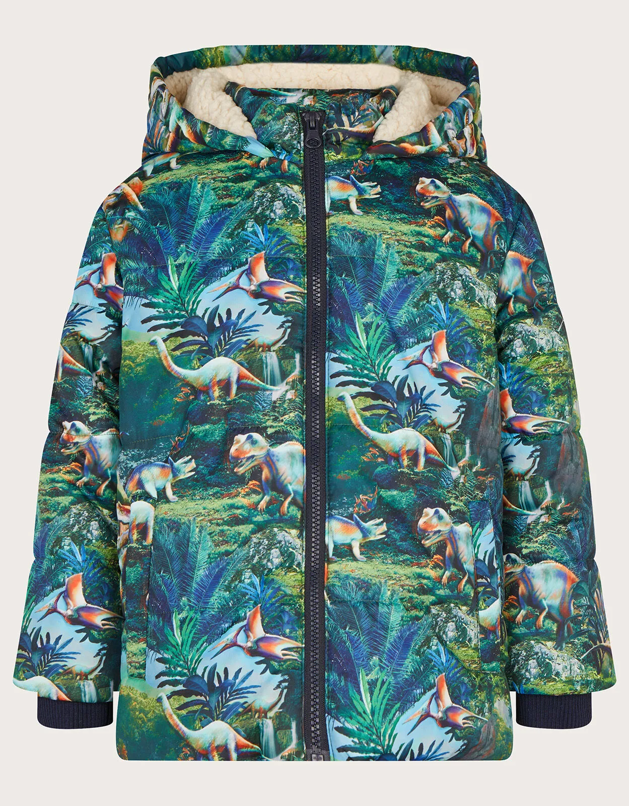 Dinosaur Print Padded Coat Green