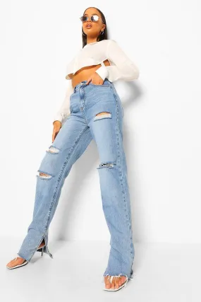 Distressed Split Hem Jeans