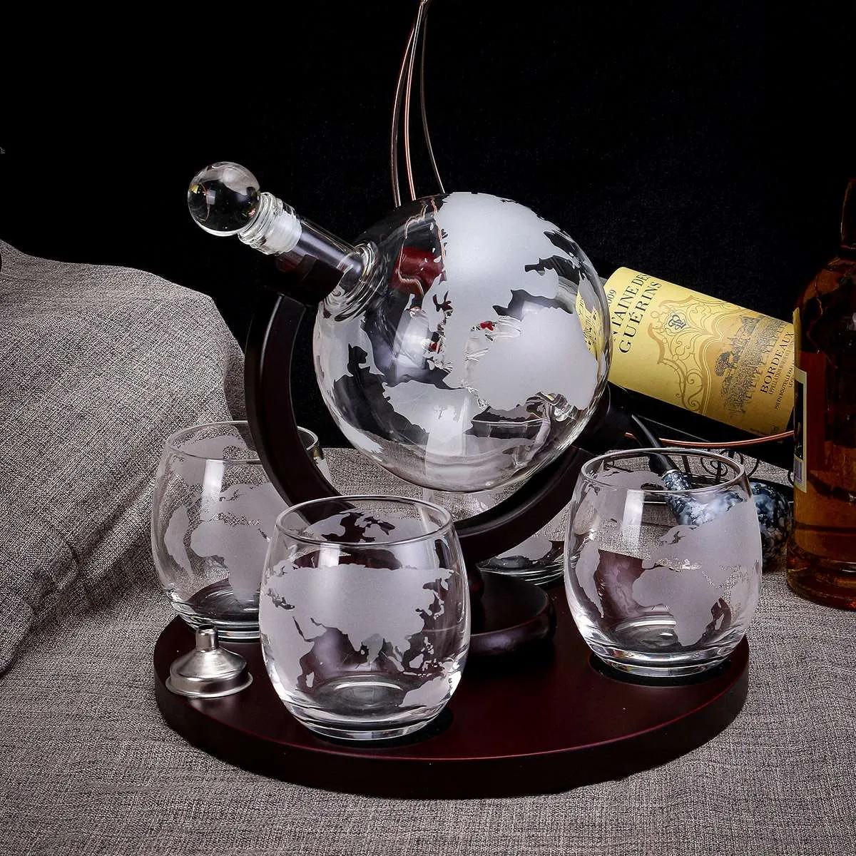 Drinks Globe Decanter Set -  Whiskey Drink Bottle & Glasses